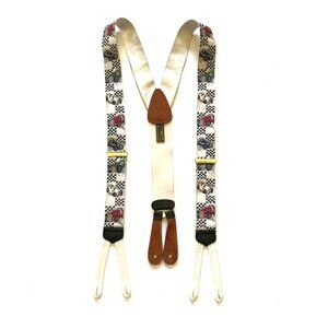 Vintage Trafalgar Racing Race Classic Car Print Suspenders Mens Black Tan Brass